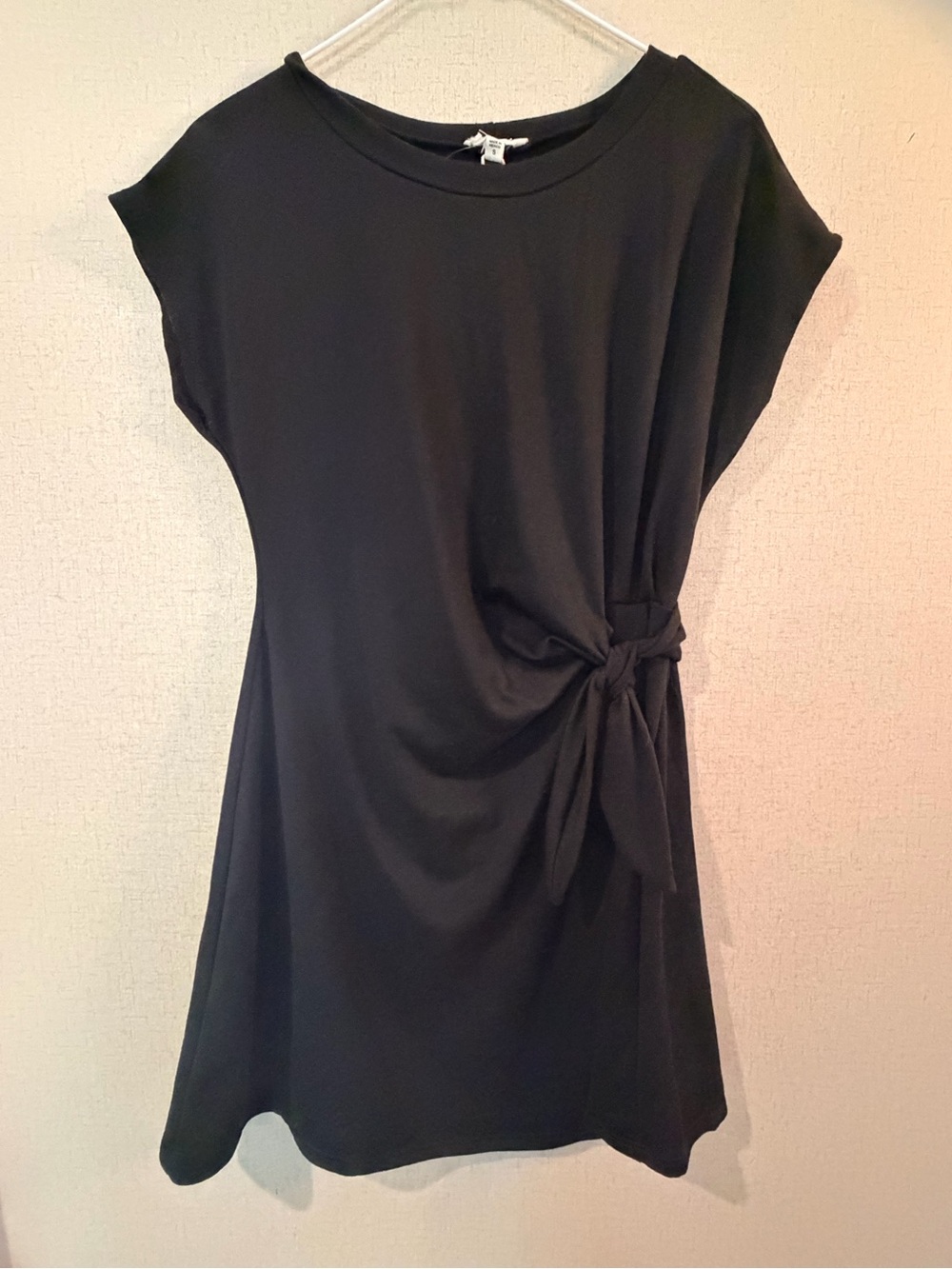 See You Monday Black Side Tie Knot Mini Dress